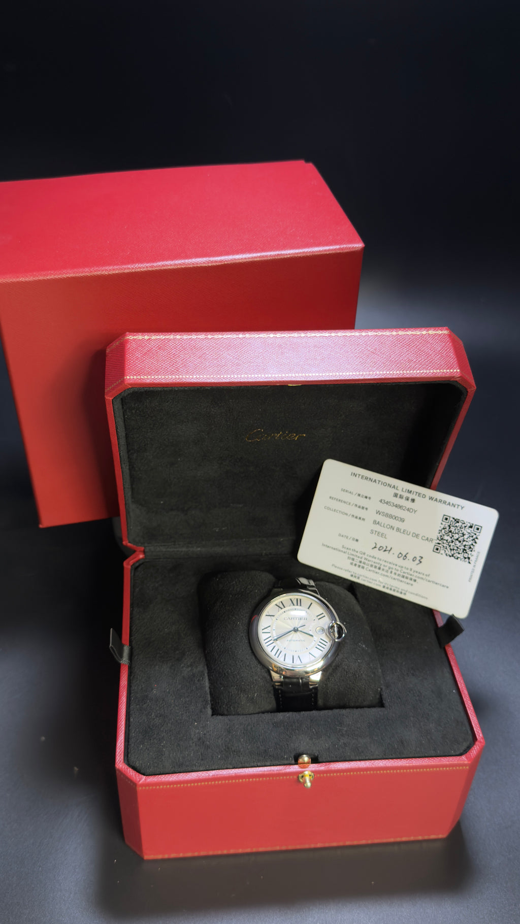 Cartier Ballon Bleu WSBB0039 40mm Silver Dial Stainless Steel Box & Papers
