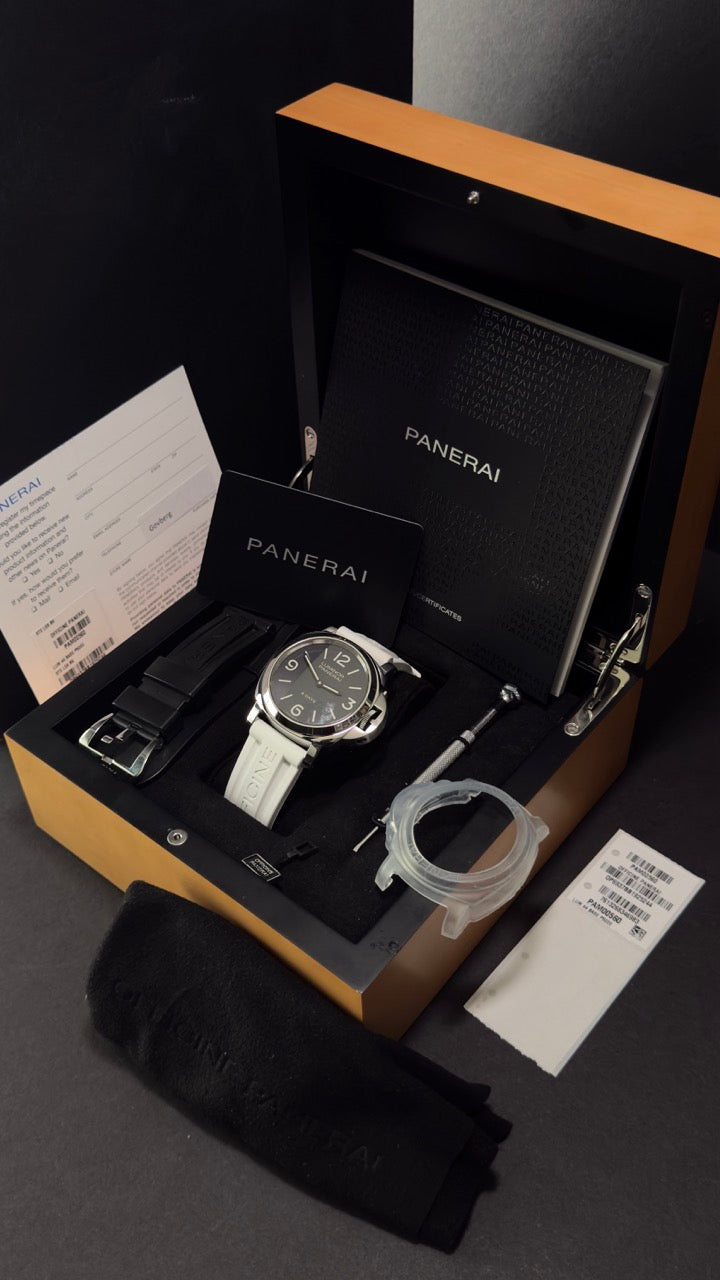 Pre-owned Panerai Luminor 44mm 8 Days PAM00560 steel black complete set — The Crown & Crystal Chandler AZ