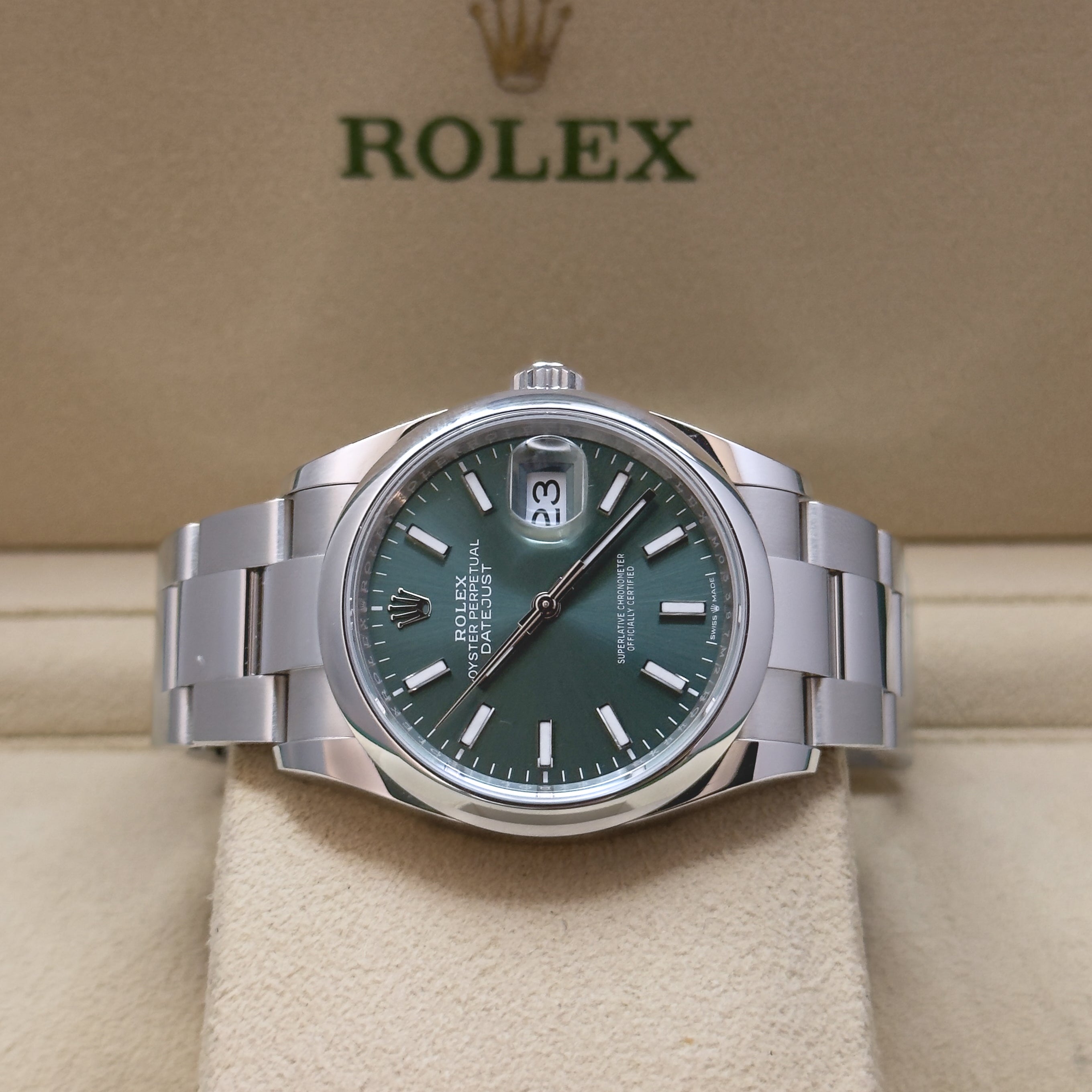 2025 Rolex Datejust 36mm 126200 Oyster Mint Green Dial. Full Set Incl white tag