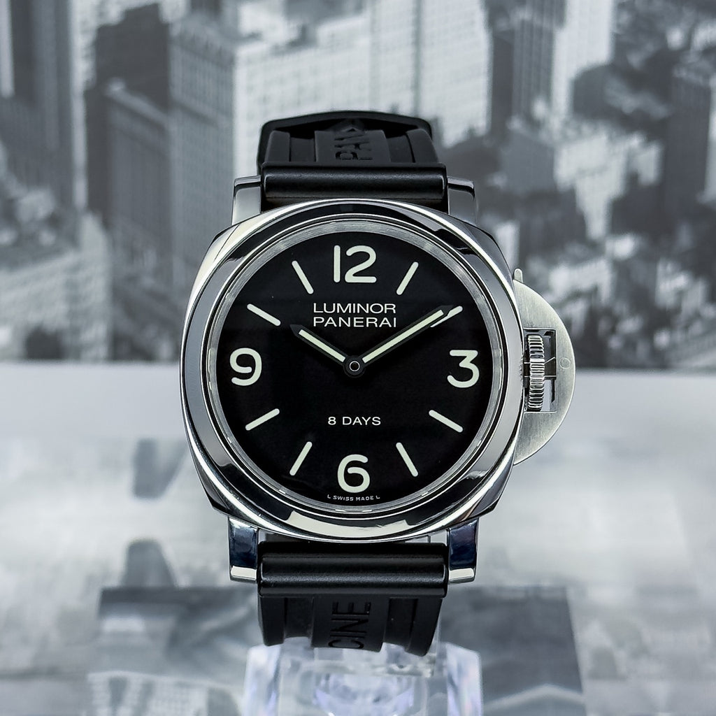 Pre-owned Panerai Luminor 44mm 8 Days PAM00560 steel black complete set — The Crown & Crystal Chandler AZ