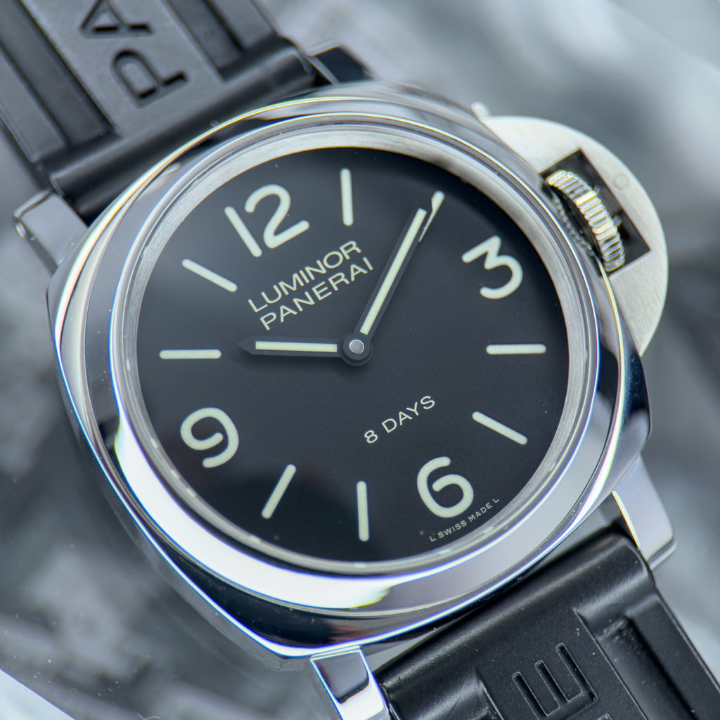Pre-owned Panerai Luminor 44mm 8 Days PAM00560 steel black complete set — The Crown & Crystal Chandler AZ
