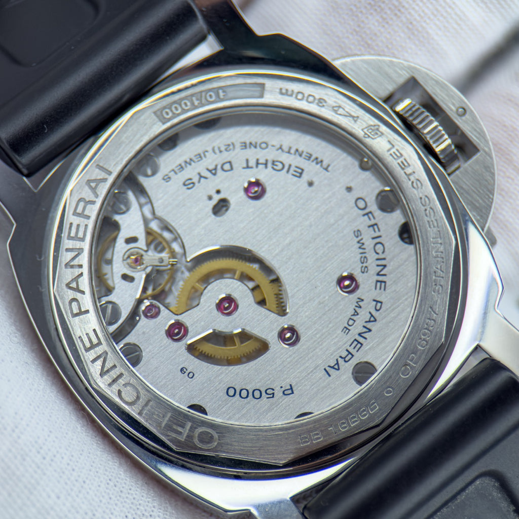 Pre-owned Panerai Luminor 44mm 8 Days PAM00560 steel black complete set — The Crown & Crystal Chandler AZ