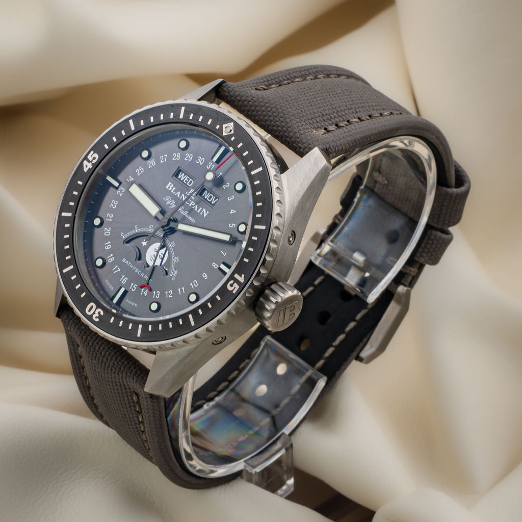 Pre-Owned Blancpain Fifty Fathoms Bathyscaphe Quantième Complet Phases de Lune — Ref. 5054-1210-G52A