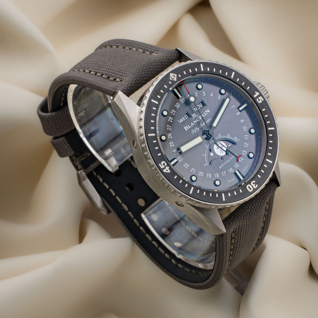 Pre-Owned Blancpain Fifty Fathoms Bathyscaphe Quantième Complet Phases de Lune — Ref. 5054-1210-G52A