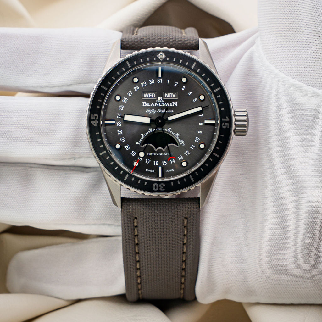 Pre-Owned Blancpain Fifty Fathoms Bathyscaphe Quantième Complet Phases de Lune — Ref. 5054-1210-G52A