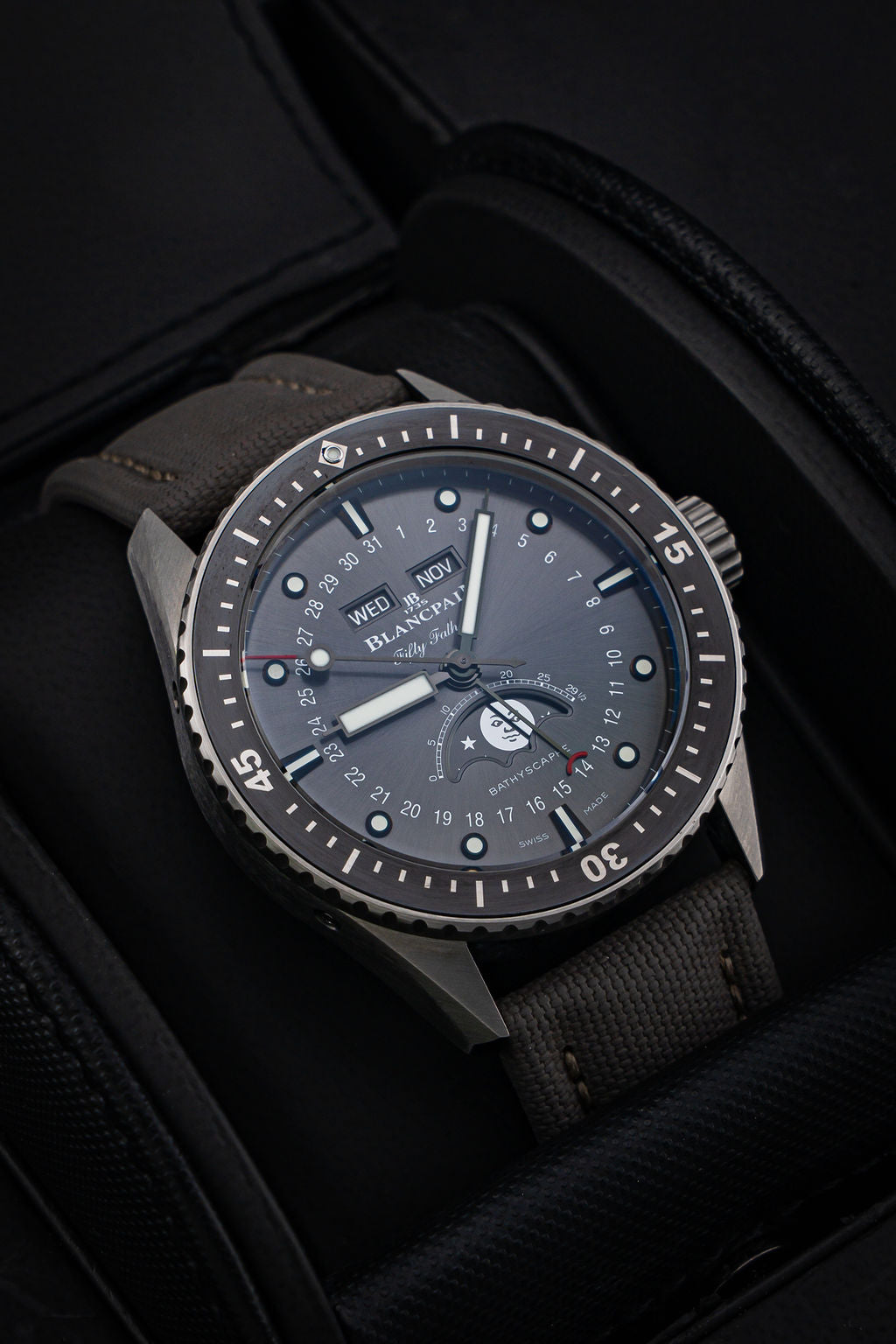 Pre-Owned Blancpain Fifty Fathoms Bathyscaphe Quantième Complet Phases de Lune — Ref. 5054-1210-G52A