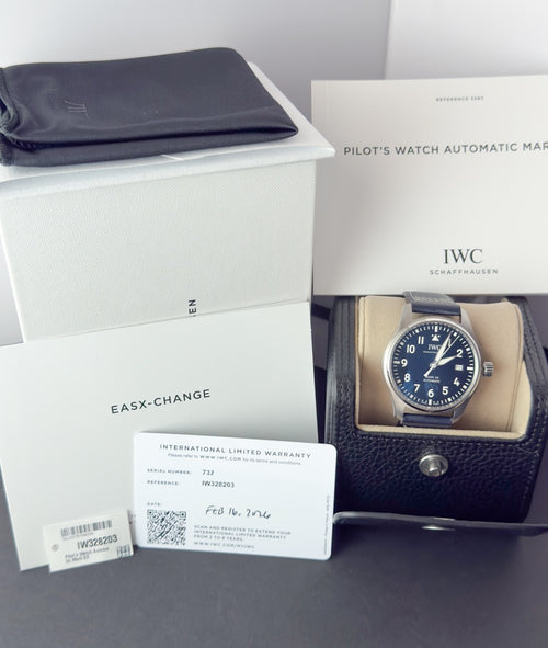 IWC Mark XX Pilot Watch IW328203 Blue Dial 40mm Warranty Card Date Feb 26